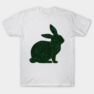 Dark Green Faux Glitter Easter Bunny T-Shirt